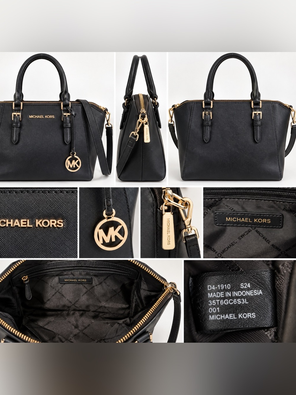 Michael Kors Black Saffiano Leather Satchel Shoulder Bag Gold Hardware Crossbody
